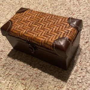 Vintage Leather and Wicker Jewelry Box
